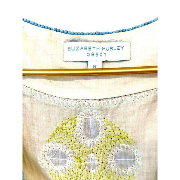 Elizabeth Hurley Beach White Swim Cover Tunic Blue Green Beads Small - Picture 3 of 9